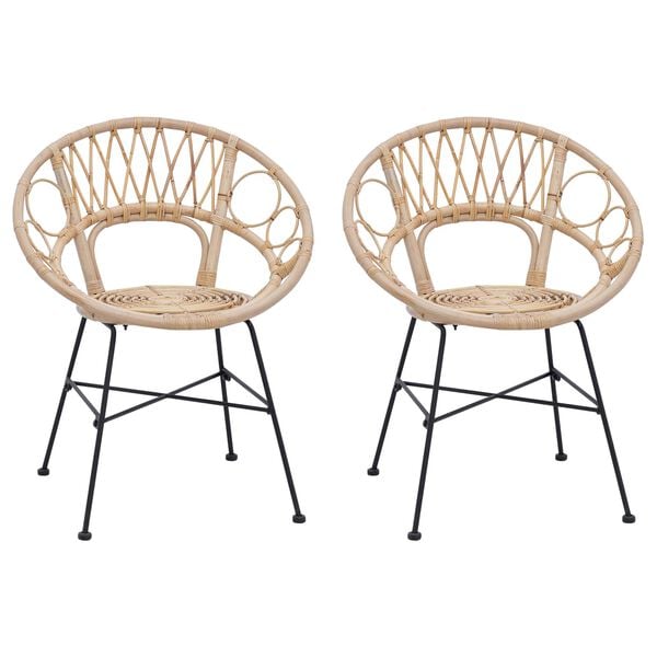 vidaXL Dining Chair 2 pcs Natural 65 x 55.5 x 81 cm Rattan and Iron