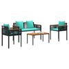 vidaXL Outdoor Furniture Set 4 pcs Black and Turquoise PE Rattan