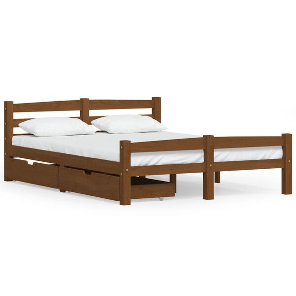 vidaXL Bed Frame without Mattress Honey Brown Solid Wood 140x200 cm (322078+321987)