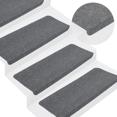 vidaXL Stair Mats Self-adhesive 15 pcs 65x24.5x3.5 cm Grey