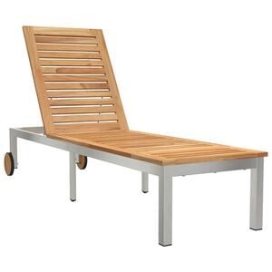 vidaXL Sun Lounger Oil Natural 205 x 53 x 100 cm Solid Teak Wood