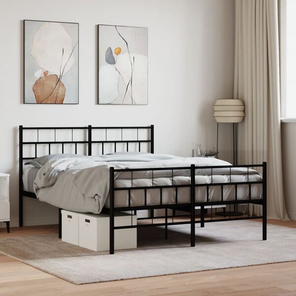 vidaXL Metal Bed Frame without Mattress with Footboard Black 140x190cm