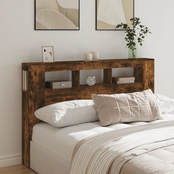 vidaXL LED Headboard Smoked Oak 160x18.5x103.5 cm Engineered Wood