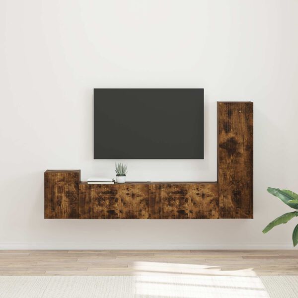 vidaXL TV Cabinet Set Wall-mounted 4 pcs Smoked Oak Engineered Wood