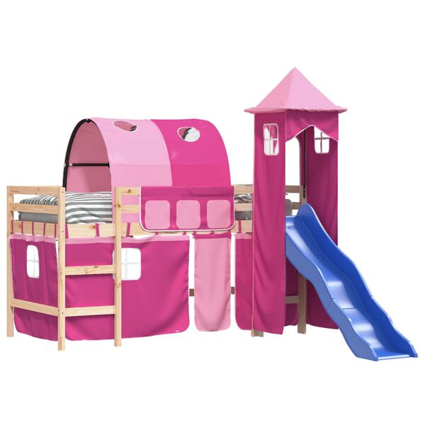 vidaXL Kids' Loft Bed with Tower without Mattress Pink 80x200 cm