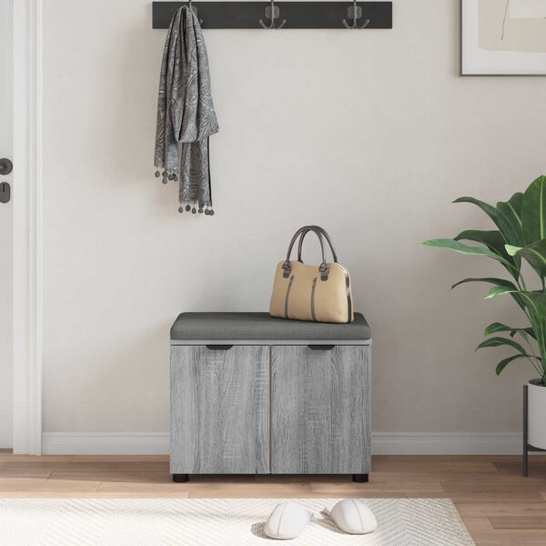 vidaXL Hall Bench with Cushion with Door Grey Sonoma 60 x 38 x 46 cm