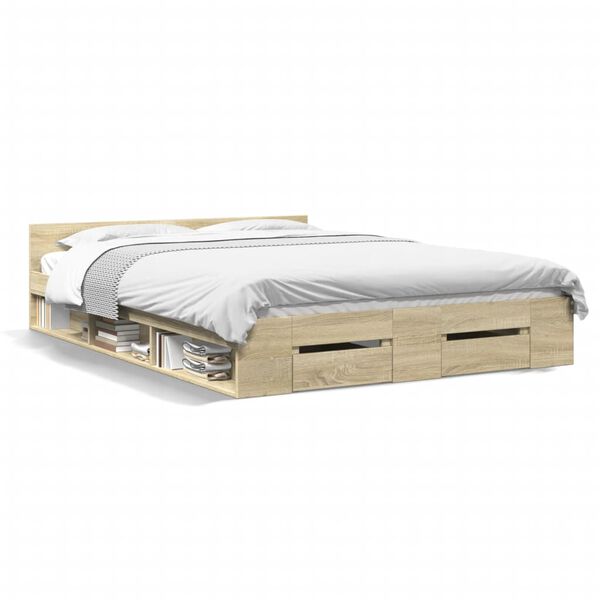 vidaXL Bed Frame with Drawers without Mattress Sonoma Oak 135x190 cm Double