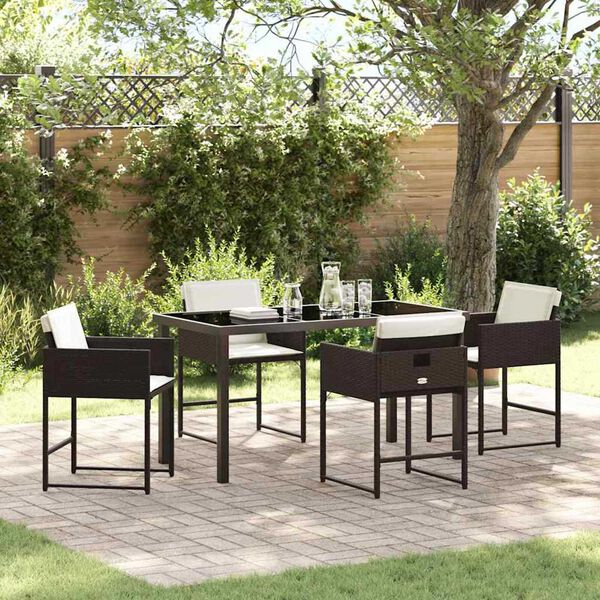 vidaXL Garden Dining Set 5 pcs Brown Poly Rattan