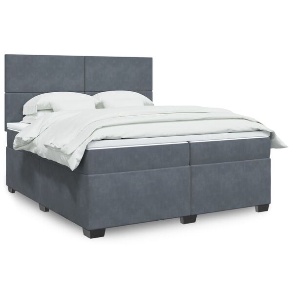 vidaXL Box Spring Bed with Mattress Dark Grey 200x200 cm Velvet