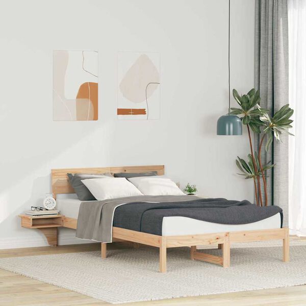 vidaXL Bed Frame with Headboard Brown 120 x 200 cm Solid Pine Wood