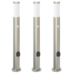 vidaXL Bollard Lights with Sensor&Outlet 3pcs 80 cm Stainless Steel IP44