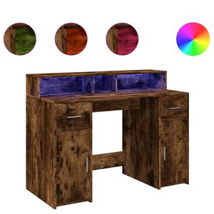 vidaXL Desk with LED Lights Smoked Oak 120x55x91 cm Engineered Wood