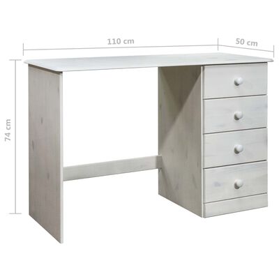 vidaXL Desk with 4 Drawers 110x50x74 cm Solid Pine Wood
