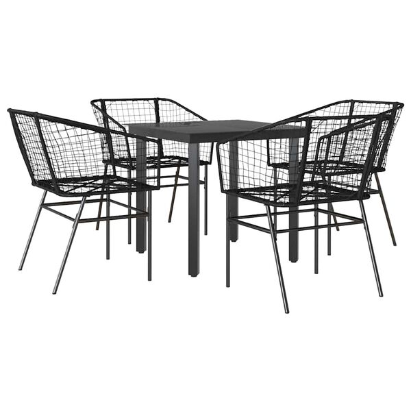 vidaXL 5 Piece Garden Dining Set Black Poly Rattan Glass