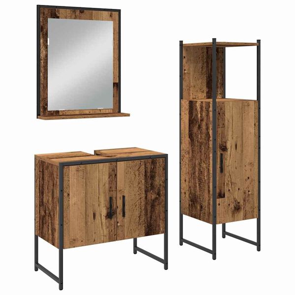 vidaXL Bathroom Furniture Set with Shelf 3 pcs Brown Engineered wood