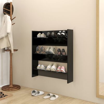 vidaXL Wall Shoe Cabinet Black 80x18x90 cm Engineered Wood