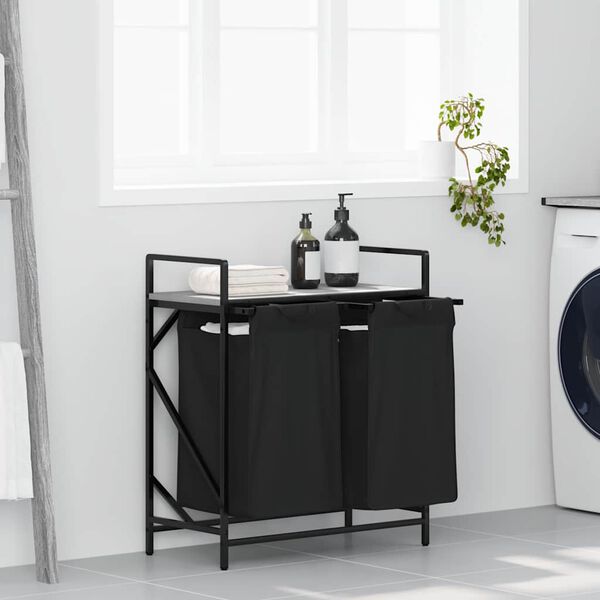 vidaXL Laundry Basket 2 Compartments with Shelf Grey Sonoma