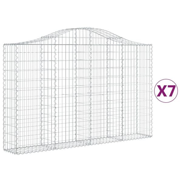 vidaXL Arched Gabion Baskets 7 pcs 200x30x120/140 cm Galvanised Iron