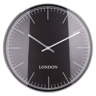 H&S Collection Wall Clock with Silver Rim London Black and Silver