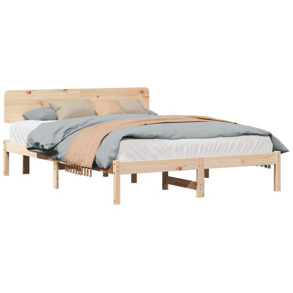 vidaXL Bed Frame with Headboard Natural 200 x 200 cm Solid Pine Wood
