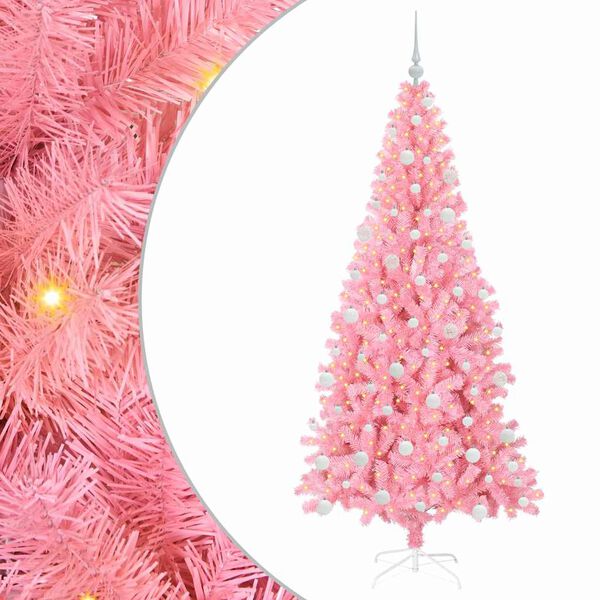 vidaXL Christmas Tree with 300 LEDs with Stand Pink 180 cm PVC
