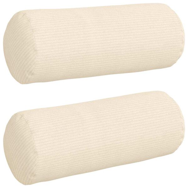 vidaXL Bolster Pillows 2 pcs Cream Ø 15 x 40 cm Corduroy Fabric