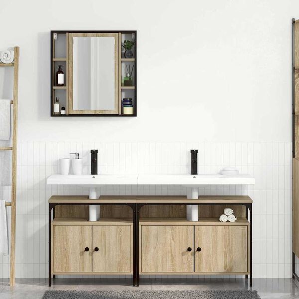 vidaXL Bathroom Furniture Set with Shelf 3 pcs Brown Engineered wood