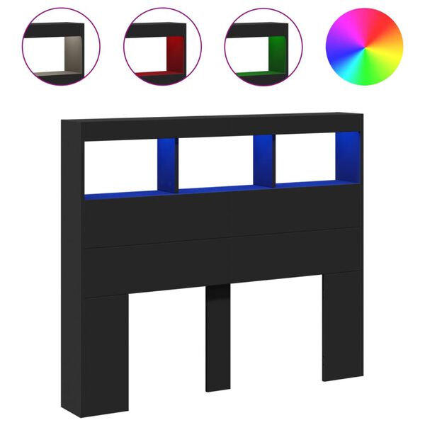 vidaXL Headboard Cabinet with LED Black 120x17x102 cm