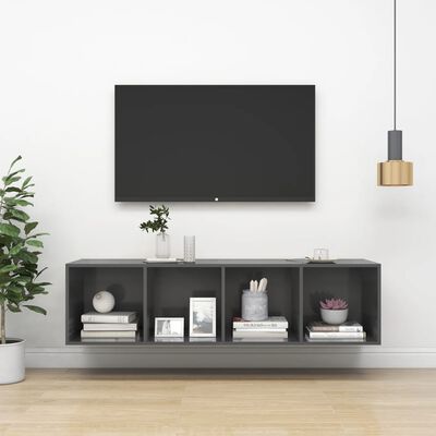 vidaXL Wall-mounted TV Cabinet High Gloss Grey 37x37x142.5 cm Chipboard