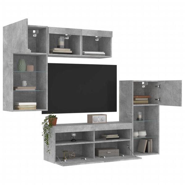 vidaXL 5 Piece TV Wall Units with LED Concrete Grey Engineered Wood