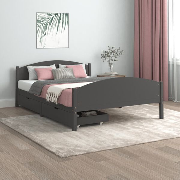 vidaXL Bed Frame without Mattress Dark Grey Solid Wood Pine 160x200 cm (322050+321990)