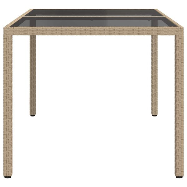 vidaXL Garden Table 150x90x75 cm Tempered Glass and Poly Rattan Beige