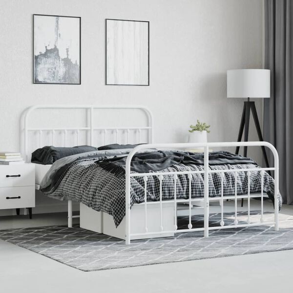 vidaXL Metal Bed Frame without Mattress with Footboard White 140x190cm
