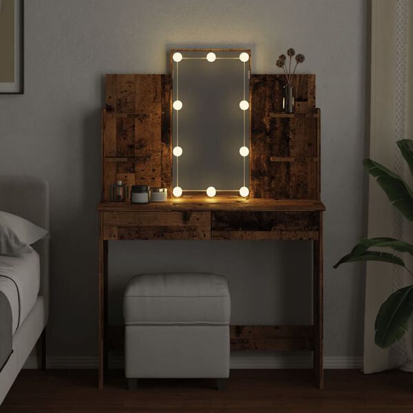 vidaXL Dressing Table with LED Lights Old Wood 96x40x142 cm