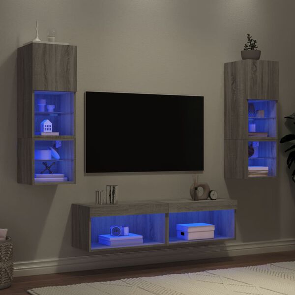 vidaXL 6 Piece TV Wall Units with LED Grey Sonoma Engineered Wood