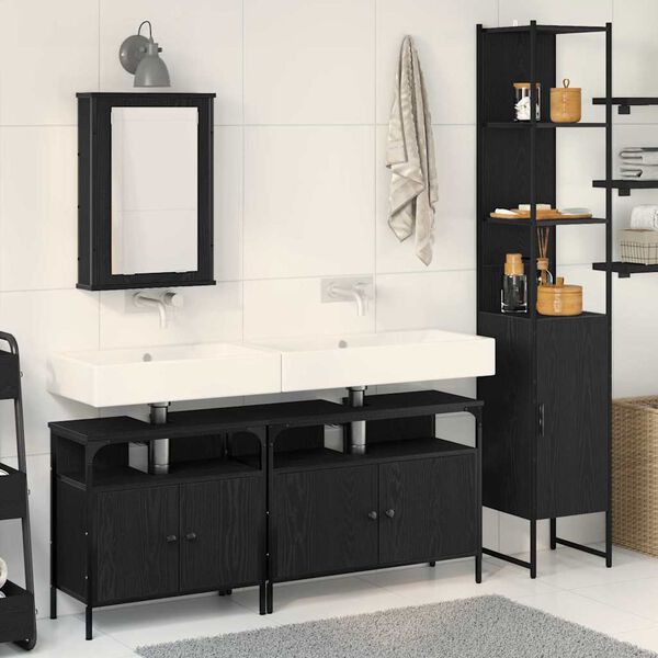 vidaXL Bathroom Furniture Set 4 pcs Black Oak Engineered Wood