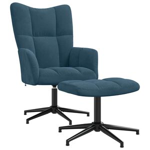 vidaXL Relaxing Chair with a Stool Blue Velvet