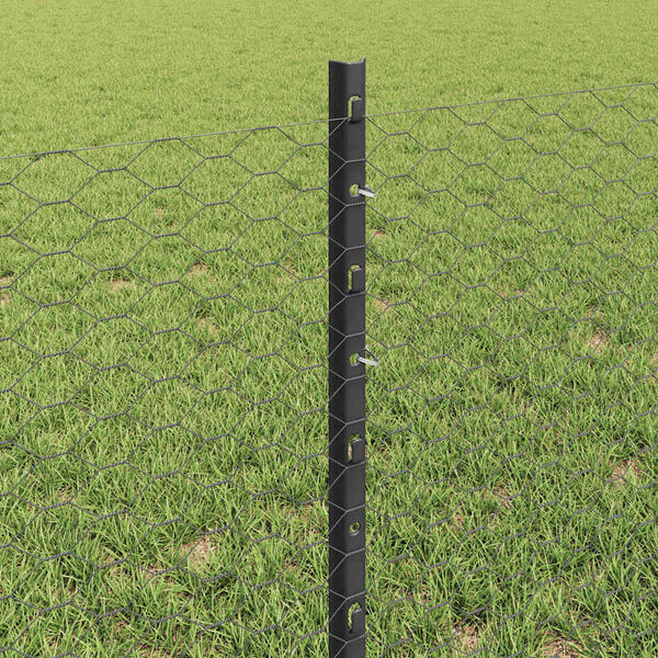 vidaXL Fence with Post Grey 0.6 x 100 m Steel and PVC