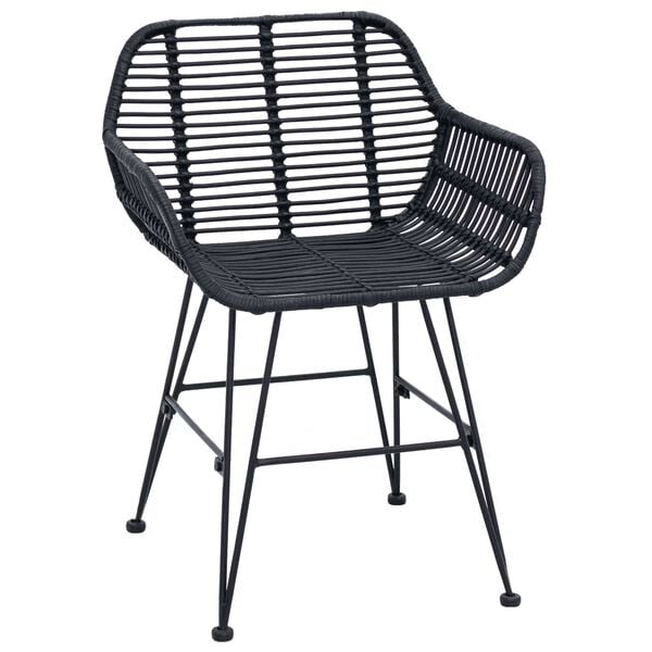 vidaXL Dining Chair 2 pcs Black 55 x 50 x 74 cm Rattan and Iron