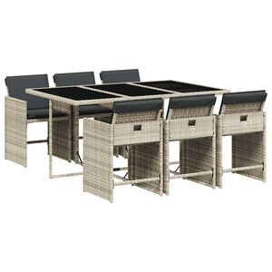 vidaXL 7 Piece Garden Dining Set with Cushions Light Grey Poly Rattan