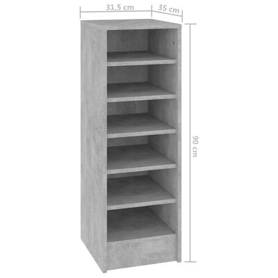 vidaXL Shoe Cabinet Concrete Grey 31.5x35x90 cm Engineered Wood