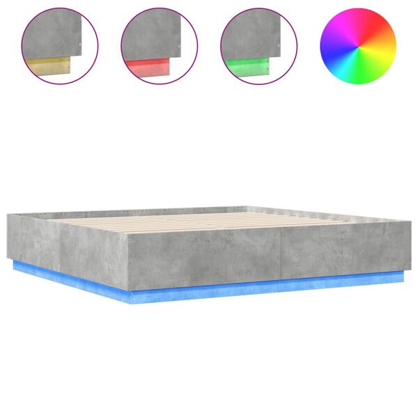 vidaXL Bed Frame with LED without Mattress Concrete Grey 200x200 cm