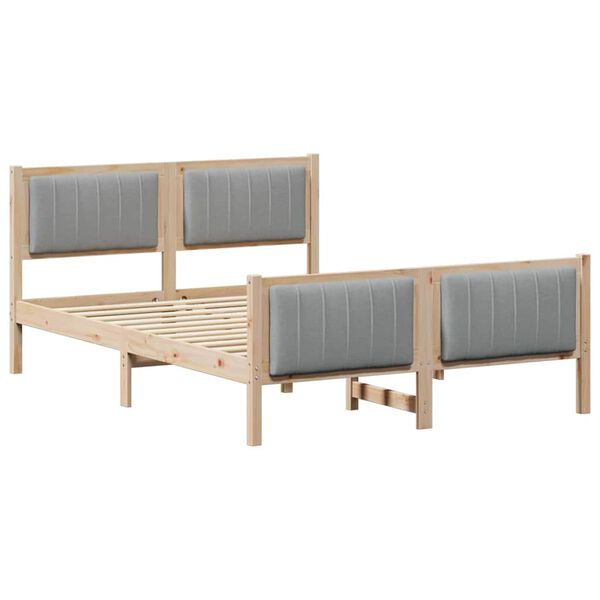 vidaXL Bed frame Brown and light grey 135 x 190 cm Solid pine wood