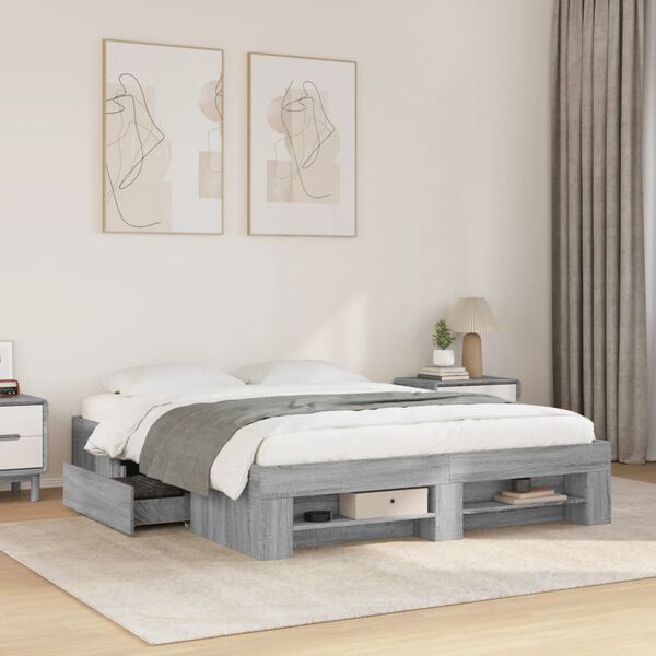 vidaXL Bed Frame without Mattress Grey Sonoma 160x200 cm Engineered Wood