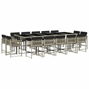vidaXL 15 Piece Garden Dining Set with Cushions Light Grey Poly Rattan