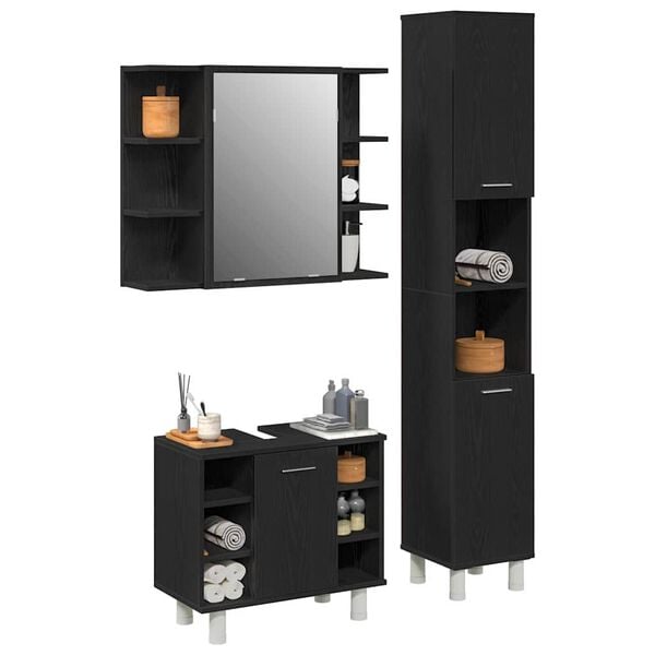 vidaXL Bathroom Furniture Set with Door 3 pcs Black 30 x 30 x 179.5 cm