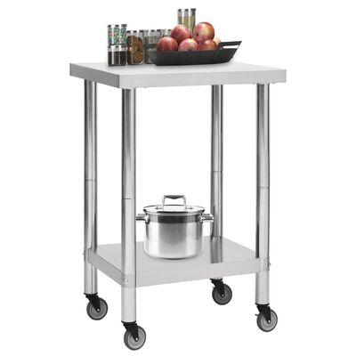 vidaXL Kitchen Work Table with Wheels 60x60x85 cm Stainless Steel