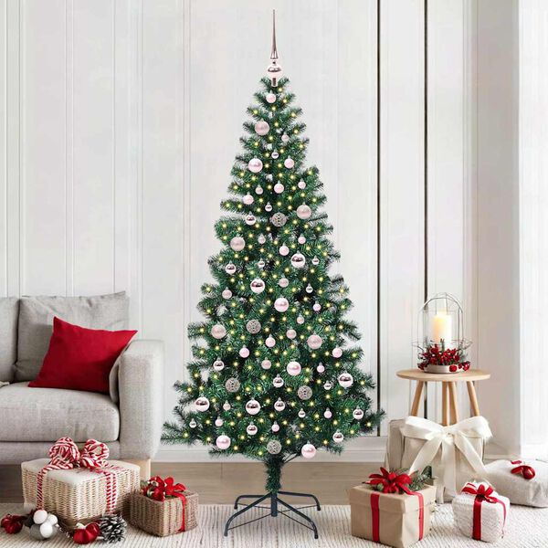 vidaXL Artificial Pre-lit Christmas Tree Green 210 cm PVC and Metal
