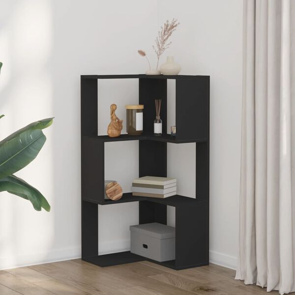 vidaXL Corner Bookcase 3-Tier Black 50x50x102 cm Engineered Wood