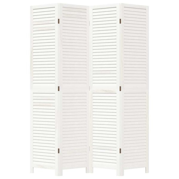 vidaXL Room Divider 4 Panels White Solid Wood Paulownia